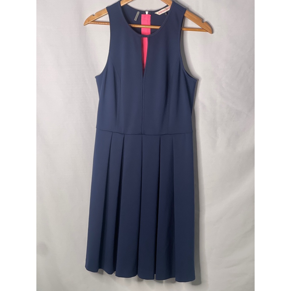 Rebecca Taylor Navy Blue Keyhole Front Sleeveless Pleated Fit Flare Dress 10